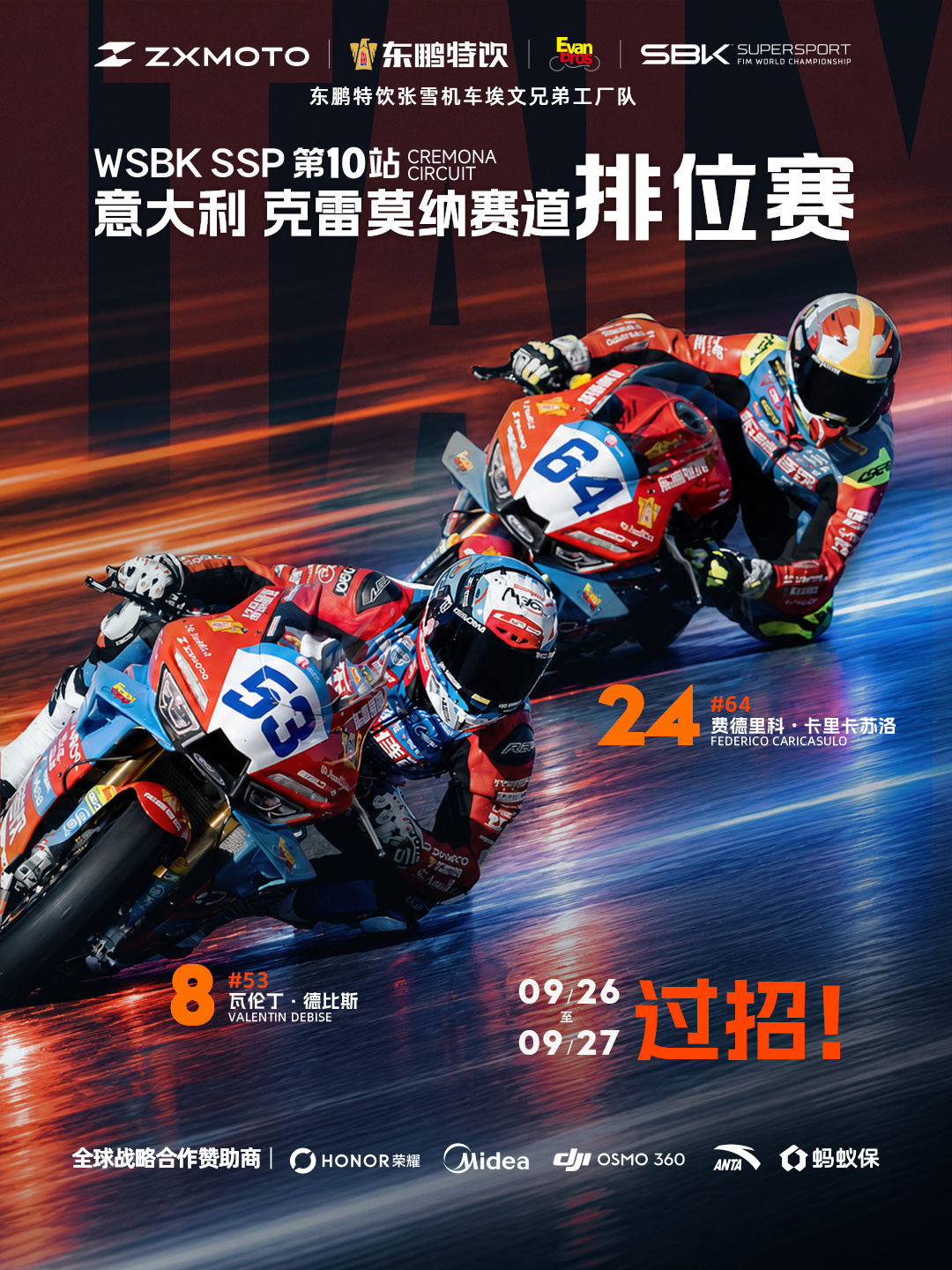 2026 WSBK意大利站超级杆位赛:张雪机车德比斯位列第八,卡里卡苏洛排名第二十四 详情细节
